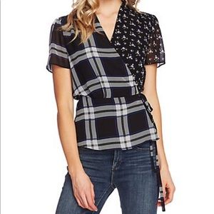 Vince Camuto Plaid Floral Mix Print Wrap Blouse